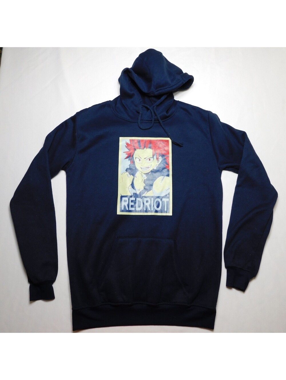 My Hero Academia Hoodie Mens S M Red Riot Eijiro Kirishima Navy Blue Sweatshirt